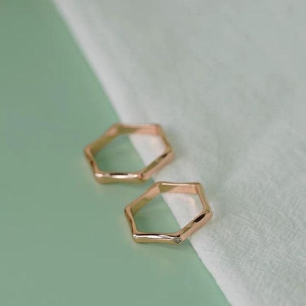 

wedding rings 1pcs fashion punk ring geometric minimalist jewelry metal hexagon rose gold for women street dance accessiory temperament, Slivery;golden