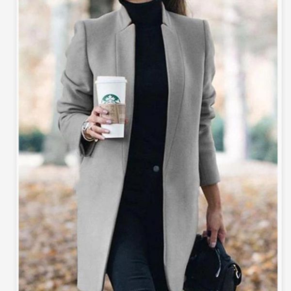 

women's wool & blends coat long-sleeved lapel button is suitable for winter, Black