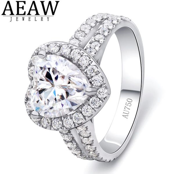 

cluster rings df color 3.0 9.0mm heart cut moissanite engagement wedding ring solid 18k white gold fine for women, Golden;silver