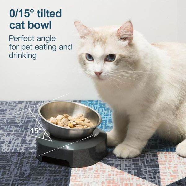 

cat elevated stainless steel bowl 15 degree tilted raised neck care feeder nonslip pet feeding bowls for and small dogs & feeders