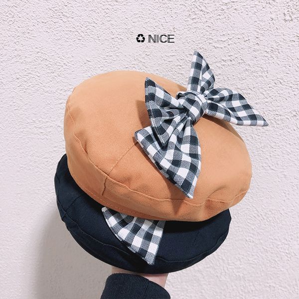 

plaid bow beret for women in summer, Blue;gray