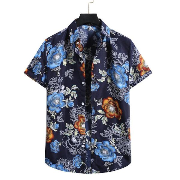 

men beach style rose printed hawaiian shirts summer shirt casual short sleeve turn down collar blouses camisa homme men's, White;black