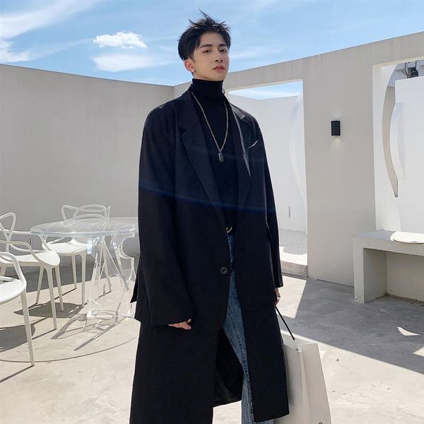 

men's suits & blazers autumn medium and long suit coat personalized detachable design single breasted black jackets 2021 chic, White;black