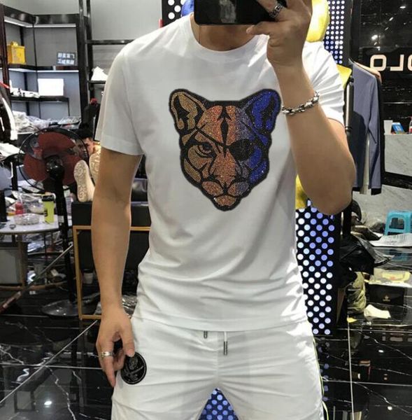 

men's t-shirts more size 2021 fashion strass t-shirts men make short sleeves man streetwear thin neck tshirts, White;black