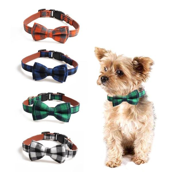 

cat collars & leads plaid bowknot dog collar leather quick release buckle cotton puppy cats small dogs bow tie pet necklace