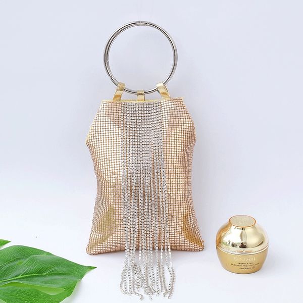 

evening bag portable aluminum foil tassel banquet women's sequin hand