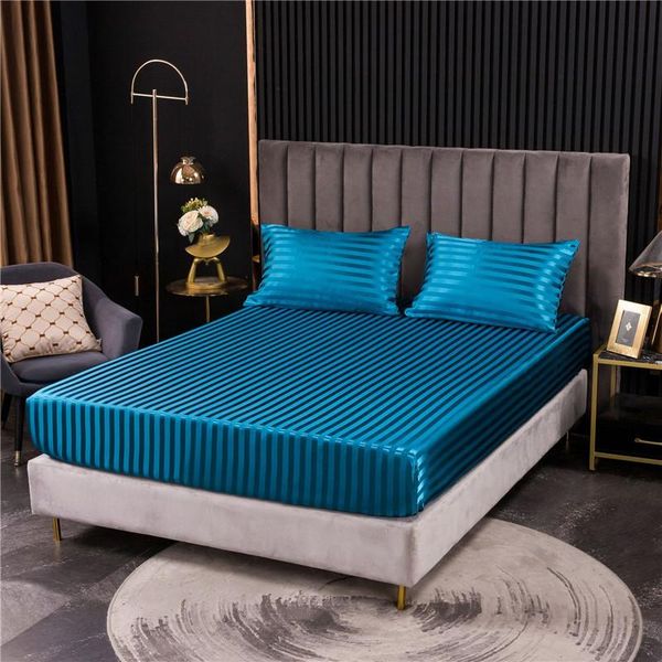 

sheets & sets satin silk fitted sheet high-end solid color mattress cover elastic band bed bedsheet striped single queen full size