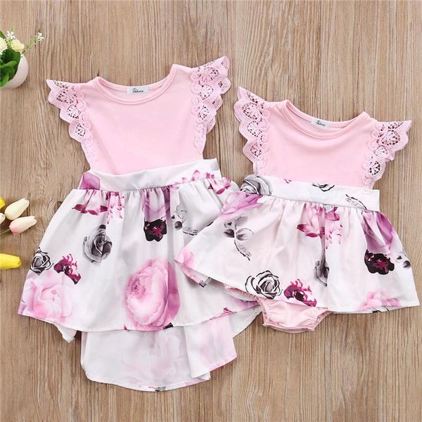 

girl's dresses toddler infant kids baby girl lace floral ruffle summer briefs outfits casual children clothing, Red;yellow