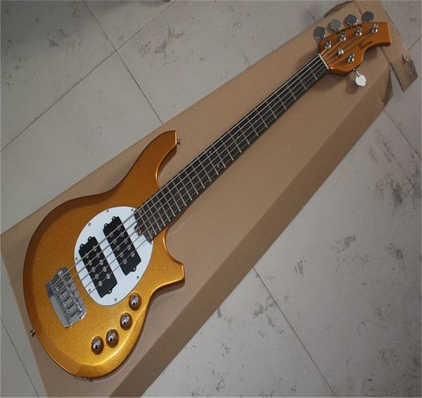 Chitarra elettrica con pickup attivo di colore giallo metallizzato Music Man Bongo 6HH di alta qualità a 5 corde