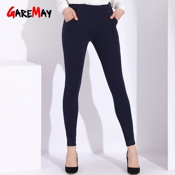 

women blue pants high waist 6xl cotton skinny women's plus size work casual formal trousers pant female 210428, Black;white