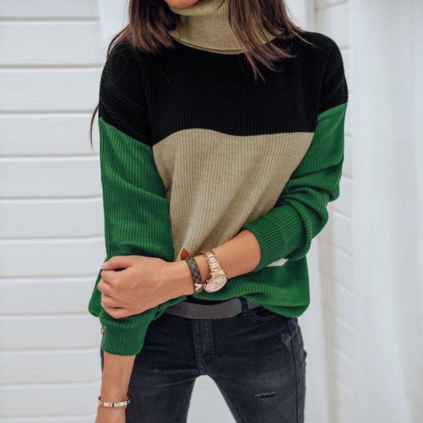 

women's sweaters women pullovers turtleneck patchwork sweaters&jumpers casual high collar long sleeve knitted sweater female, White;black