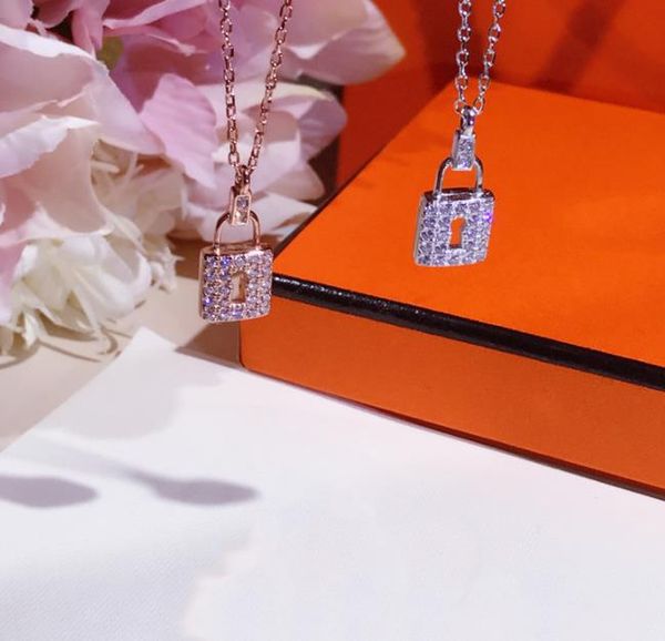 

necklace micro-encrusted diamond lock necklace s 925 sterling silver wild women's clavicle chain pendant necklace