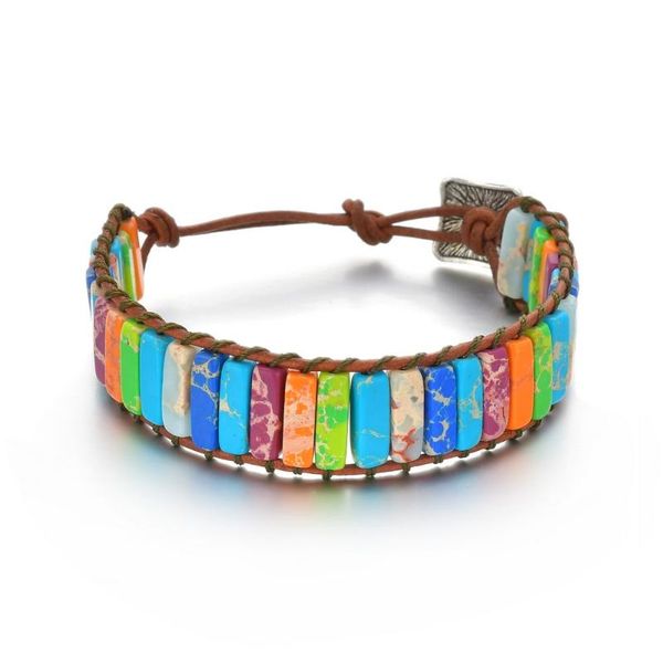 

charm bracelets misscycy chakra bracelet jewelry handmade multi color natural stone tube beads leather wrap couples gifts, Golden;silver