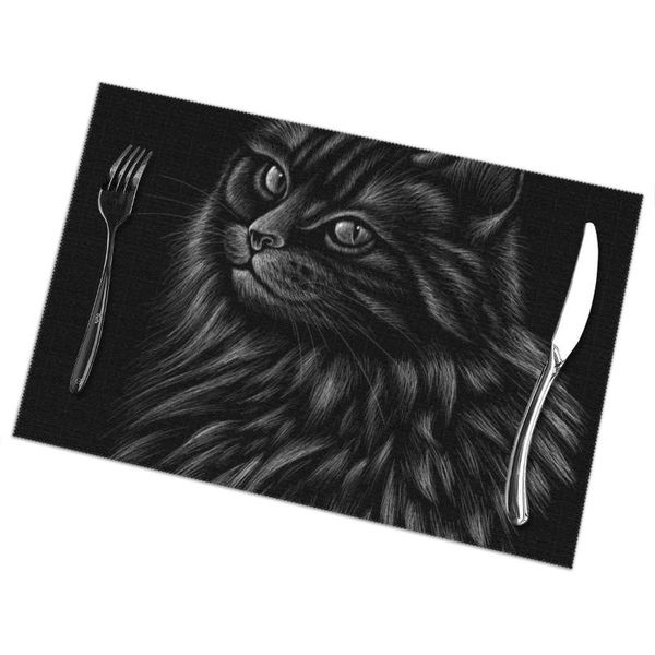 

mats & pads set of 6 cute black cat head placemats for dining table place mat in kitchen accessories cup wine