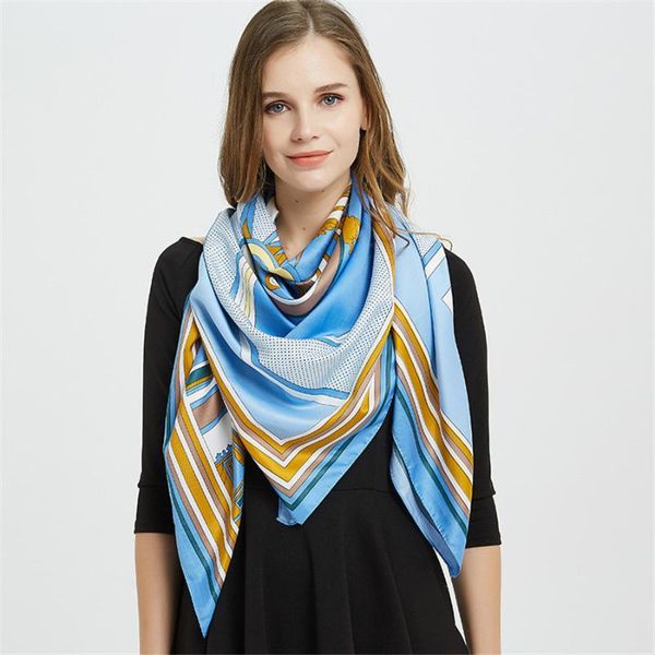

scarves 130cm trendy silk women luxury striped shawl scarf fashion pashmina square muslim turban ladys bandana sky blue, Blue;gray