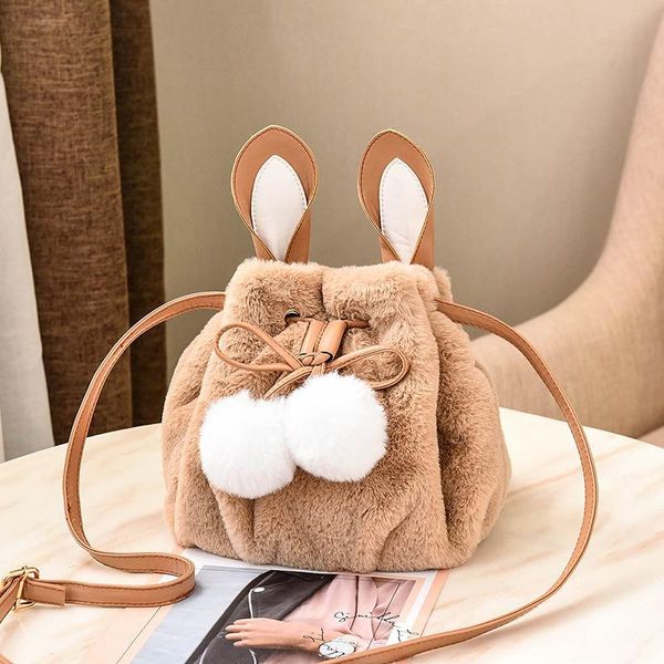 

duffel bags cute ear faux fur cross single shoulder bucket hand bag for travel