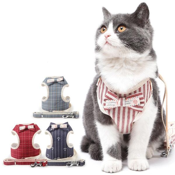 

cat collars & leads 2021 striped bowknot i-shaped chest harness bow korean