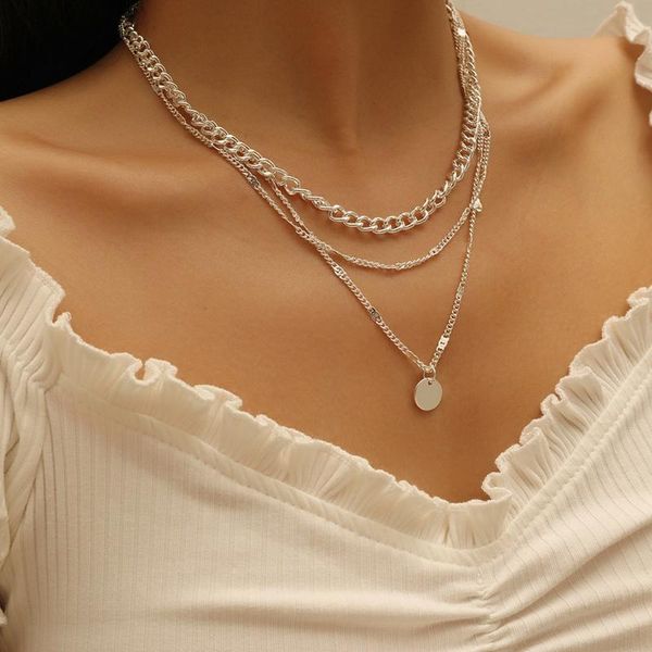 

chains vintage necklace on neck gold chain women's jewelry layered accesories for girls clothing aesthetic gifts fashion pendant 2021, Silver