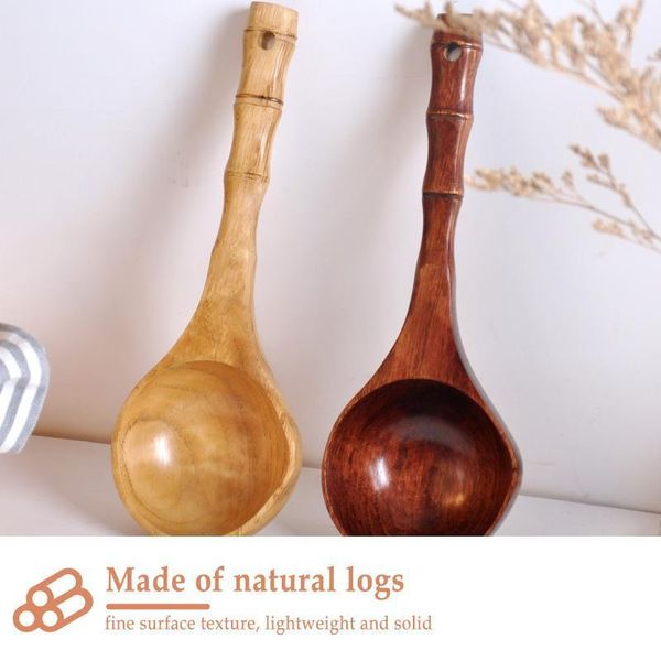 Grande Alça Longa Sopa Sopa Colher Ladle Natural De Madeira De Bambu Cozinha Cozinhar Scoop Utensils Arroz Spoons