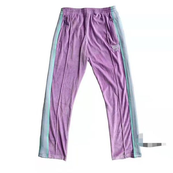 

men's pants awge needles sweatpants men women lovers butterfly embroidery trousers drawstring joggers striped, Black