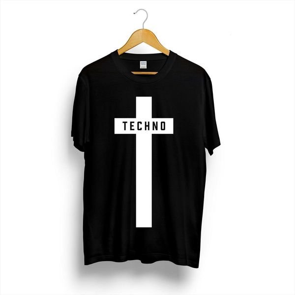 

techno cross printed womens men music festival black detroit tee summer streetwear camiseta masculina, White;black