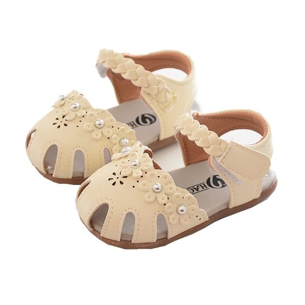 Nette Baby Mädchen Schuhe Sommer Sandalen Kinder Kinder Schuhe Perlen Blume Prinzessin Sandalen für Mädchen geboren Kleinkind Sandalen Beige 210713