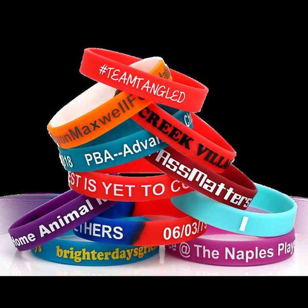 

200 pcs personalized wristbands text engraved on rubber debossed colorfilled silicone bracelet for motivation events gifts, Black