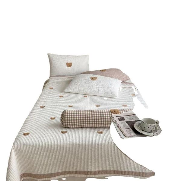 

bedding sets korean style simple cotton straight quilted quilt with bear bed cover protection mat tatami three-piece set