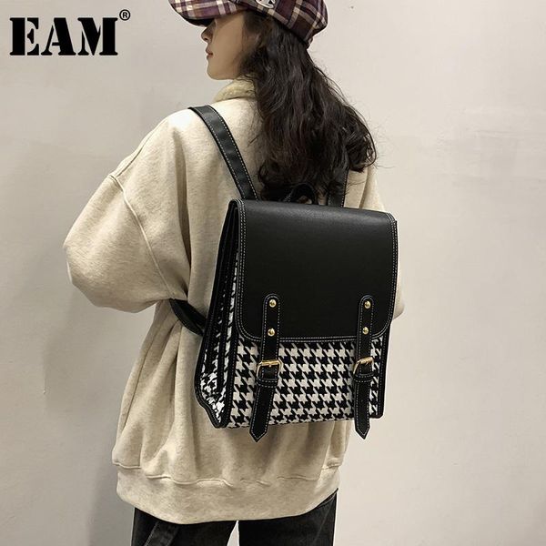 

backpack [eam] women black brief plaid large capacity pu leather personality all-match travel bag fashion tide 2021 18a1912