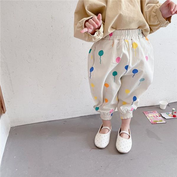 

autumn girls pants korean print balloon cute casual cotton ankle length, Blue