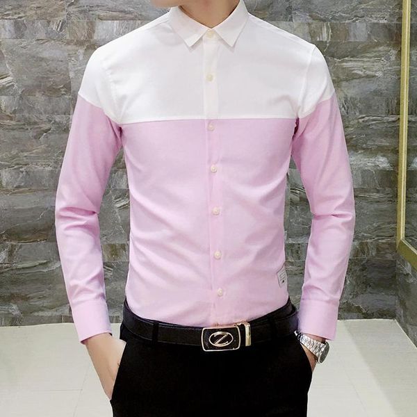 

color block new arrival cotton mens oxford casual shirts spring long sleeve slim fit striped dress shirt men plus size 4xl, White;black