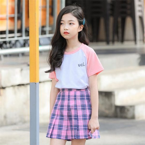 

skirts girls mini high waist pink plaid scottish skirt pleated children clothes baby girl 6-16 years, Blue