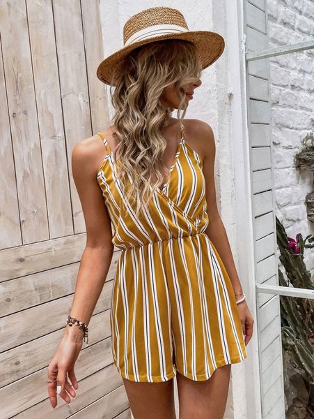 

striped surplice cami romper t2u4#, White