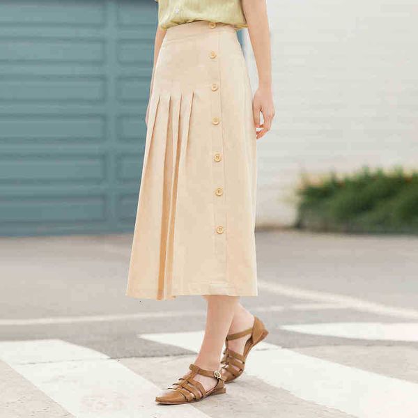 

skirts skirt summer literary leisure single-breasted a-line skirt 2nyv, Black