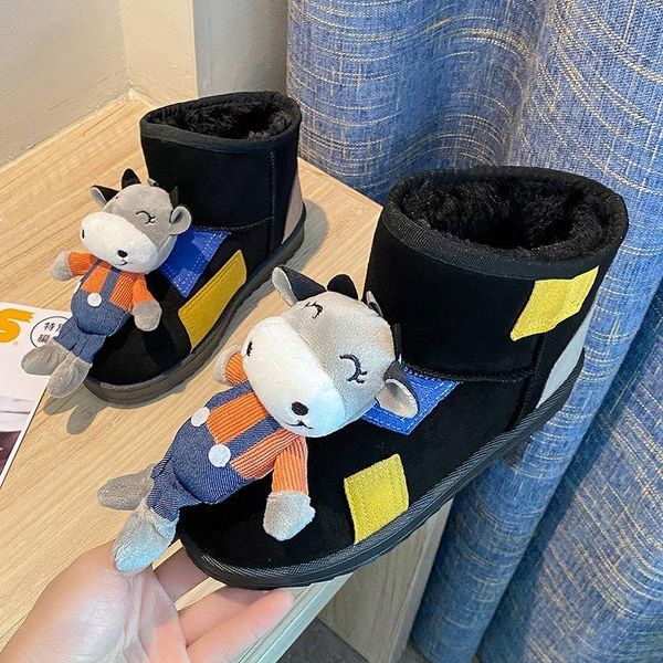 

boots 2021 winter fur warm snow casual platform ankle short plush flats botas women designer sweet cartoon zapatos mujer, Black