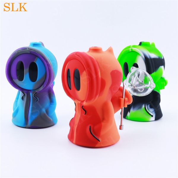 3.9 inç Mini Sigara Bongs Nargile Sevimli Hayalet Silikon Bubblers Cam Bong Çıkarılabilir Mini Su Boruları En Yeni Tütün Beslemesi Boru Dabber Aracı