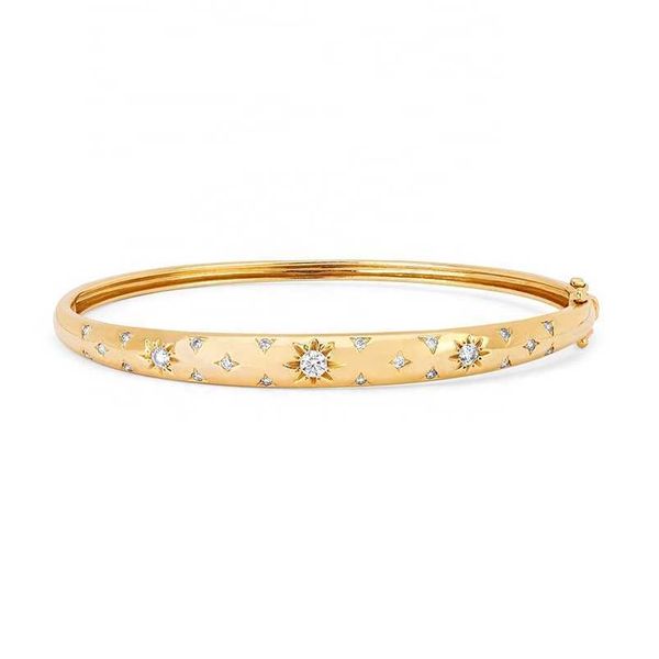 

starry star starburst design signet gold bangle bracelet for women fashion white blue czs q0717, Black