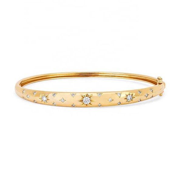 Starry Star Starburst Design Signet Gold Bangle Bracelet para mulheres moda branco azul CZS Q0717