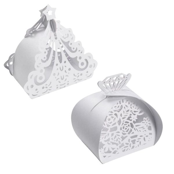 

gift wrap 50pcs hollow die-cut diamond favor boxes wedding candy - white