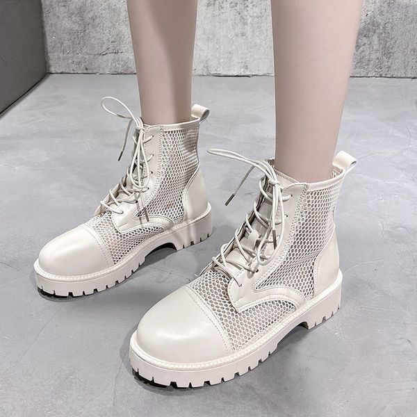 

2021 spring and summer high sho lace up round head casual rt boots mh breathable women's comfortable, Black