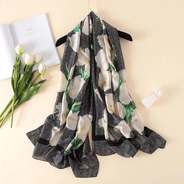 

scarves yulaili 2021 trendy print luxury silk scarf women elegant shawls tender and intellectual wraps pashmina, Blue;gray