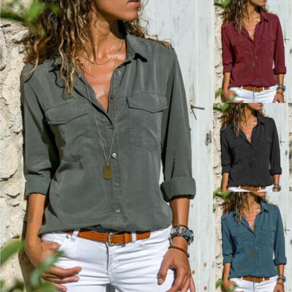 

autumn and winter new women's shirt lapel long sleeve, White