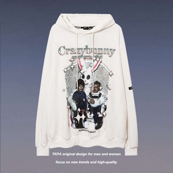 

tkpa dark funeral department high street fashion brand couple hip hop printing loose shoulder hooded sweater for men and women, Black