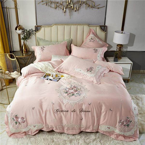 

bedding sets pink 800tc egyptian cotton pastoral flowers embroidery set double duvet cover bed linen fitted sheet pillowcases