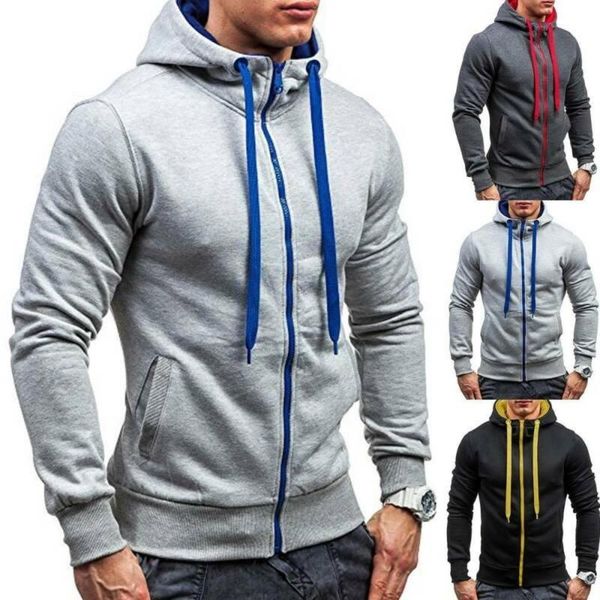 

men's hoodies & sweatshirts men solid drawstring hooded sport comfy casual warm slim jogger pullover, Black