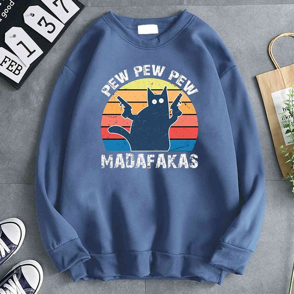 

pew madafakas men's hooded sweatshirt, animation printed casual wear, punk sportswear, round neck sweatshirt, Black