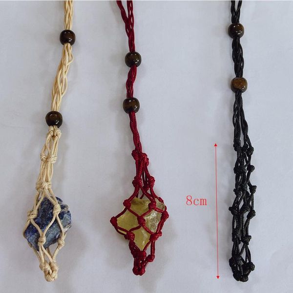 

1pc red black net bag necklace cord empty stone holder natural quartz crystal chakra point healing fish netted amulets decorative object obj