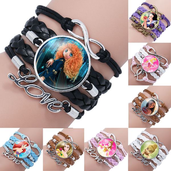 15714 Europa Moda Bambini Gioielli per bambini Bracciale in ecopelle cartone animato Braccialetti principessa per ragazze fatti a mano