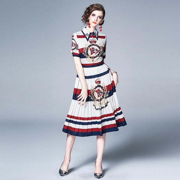 

party dresses summer pleated dress collar short sleeve waist-controlled slim large swing midi chic retro big shirt 2021, White;black