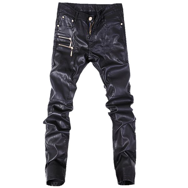 

jean men's skinny leather pants straight jeans size 28-36 a103, Blue